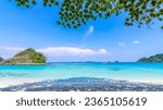 Small photo of beautiful beach view Koh Chang island seascape at Trad province Eastern of Thailand on blue sky background , Sea island of Thailand landscape