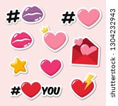set of vector love icon sticker.... | Shutterstock .eps vector #1304232943