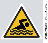 Yellow Warning Swimming  Sign...