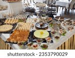 Small photo of Turkish breakfast, open buffet, open buffet breakfast, hotel breakfast, unlimited food selection