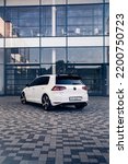 Small photo of Volkswagen Golf GTI Mk7 finished in white. Kyiv, Ukraine - August 2022.