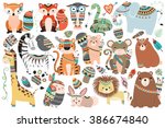 woodland and jungle tribal... | Shutterstock .eps vector #386674840