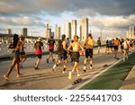 Small photo of Miami, Florida, USA - January 29 2023: Miami Marathon 2023 top runners on venetian causeway leading the race