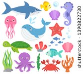 cute ocean animals vector set.... | Shutterstock .eps vector #1390822730