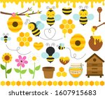 honey bees vector set. cute bee ... | Shutterstock .eps vector #1607915683
