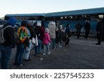 Small photo of Juarez, Mexico, 11-28-2022: Migrants mostly from Ecuador and Bolivia travel in trucks towards the border between Mexico and the United States with the intention of requesting humanitarian asylum.