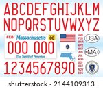 Massachusetts state license plate car pattern, numbers, letters and symbols, United States, vector illustration