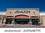 Small photo of 2024 March 19: Santa Clarita, CA. Jo-Ann, JoAnn Fabric and Crafts Store. Store front, blue sky. Straight front view of entrance.