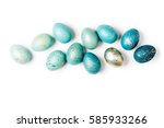 Stylish background of ombre blue Easter eggs isolated on white. Dyed Easter eggs