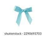 Light blue satin silk ribbon tied bow isolated on white