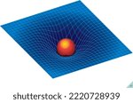 Curved spacetime. In the general theory of relativity, as shown here, masses distort four-dimensional space-time. Physics. Tunnel or wormhole over curved spacetime.