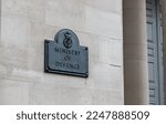 Small photo of London. UK- 01.08.2023. The name plate by the entrance to the Ministry of Defence building in Whitehall, Westminster.