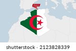 Algeria map highlighted in Algeria flag colors and pin of country capital Algiers, map with neighboring African countries.