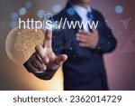 Small photo of Businessman touch on security https www choosing a domain type is more secure to increase security. Encrypted communication protocol using Asymmetric Algorithm. hand touch on chest gesture of trust
