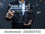 Small photo of devops manager software development IT operation pointing agile development gestures as programming concept with the agile project management operation.
