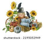 Watercolor Farmhouse Scarecrow...