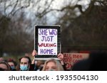 Small photo of London, United Kingdom - March 13 2021: A woman holds a banner during Reclaim These Streets Vigil for Sarah Everard who was kidnapped and murdered last week by a police officer in UK.