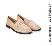 Small photo of Stylish elegant trendy designer fashionable summer spring 2022 eco leather women's loafers shoes isolated