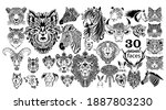 set of animal faces. graphic... | Shutterstock .eps vector #1887803230