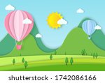hot air balloon paper. origami... | Shutterstock .eps vector #1742086166