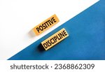 Small photo of Positive discipline symbol. Concept words Positive discipline on beautiful wooden blocks. Beautiful white and blue background. Business psychology positive discipline concept. Copy space.