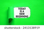 Small photo of Today is a new beginning symbol. Concept words Today is a new beginning on beautiful white paper. Beautiful green paper background. Business today is new beginning concept. Copy space.