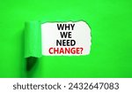 Small photo of Why we need change symbol. Concept words Why we need change on beautiful white paper. Beautiful green background. Business and why we need change concept. Copy space.