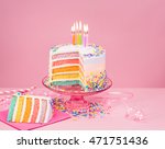 Colorful Birthday Cake On Pink