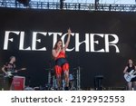 Small photo of Manchester, Tennessee USA - 06-19-2022: Fletcher performs for fans at Bonnaroo music festival