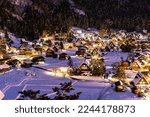 Small photo of Night view of Shirakawa-go in winter (Gifu, Japan). A village registered as a World Heritage site, where the original Japanese landscape still remains.