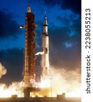 Small photo of Celebration of Apollo 4 mission which happened in 1967 launching a rocket into space to test the endurance of the spacecraft. Digitally enhanced. Elements of this image furnished by NASA.