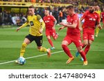 Small photo of GERMANY, DORTMUND - APRIL 2, 2022: Marco Reus (captain) vs Willi Orbâ€ˇn (vice-captain). The match of Bundesliga Borussia Dortmund vs RB Leipzig at Signal Iduna Park