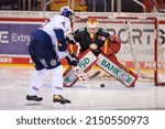 Small photo of GERMANY, DUESSELDORF - APRIL 16, 2022: Mirko Pantkowski (G). The match of Deutsche Eishockey Liga (DEL) Dusseldorfer EG vs EHC Red Bull Munchen at PSD BANK DOME