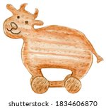Childish Wooden Toy Cow On...