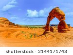 Red Sand Arch In Canyon Desert. ...