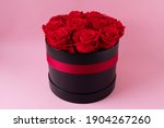 Black Box Of Roses On Pink...