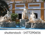 Small photo of Montilla, Spain; May 18th 2019; Fountain monument to the miscegenation in Cervantes Park