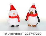 snowman and penguin with santa... | Shutterstock . vector #223747210