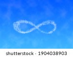 symbol infinity written in sky. Word made of clouds. Love concept.