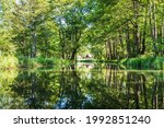 Water canal with beautiful water reflection in the biosphere reserve Spree forest (Spreewald) in the state of Brandenburg, Germany