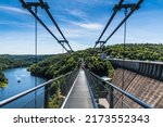 Small photo of Titan RT rope suspension bridge over the Rappbodetalsperre (rappbode dam) in the Harz Mountains in Germany. In 2017, it held the record as longest suspension bridge of this type in the world.