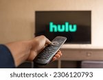 Small photo of Brazil, Rio de Janeiro - May 19, 2023: Flat-screen TV set displaying logo of Hulu, a U.S.-based subscription video on demand service.