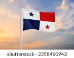 Panama flag waving on sundown sky