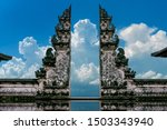 Temple gates at Lempuyang Luhur temple in Bali, Indonesia. Vintage tone.