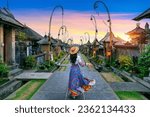 Tourist walking at Penglipuran village is a traditional oldest Bali village in Bali, Indonesia.