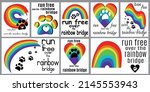 Pet loss card set, run free over the rainbow bridge vector illustration for design