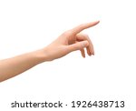 a woman's hand points to something with her index finger. cut out