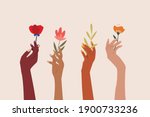 set of female hands holding... | Shutterstock .eps vector #1900733236