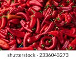 Heap Of Ripe Big Red Peppers At A Street Market. Peppers background