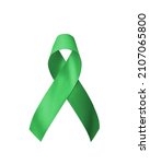 Small photo of Green ribbon for gallbladder and bile duct cancer awareness month in February, bipolar disorder, mental health illness with kelly green bow isolated on white background with clipping path
